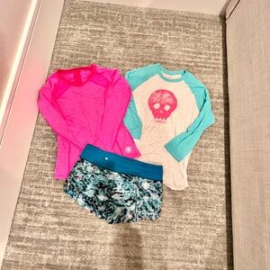 Lululemon Speed Shorts, Pink Savage Long Sleeve, Cambro Skull Baseball Tee